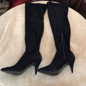 Black stretch suede OTK boots